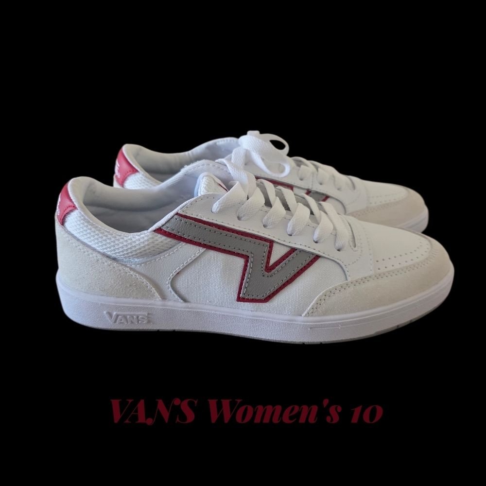 Vans Women's White and Red Sneakers Size 10